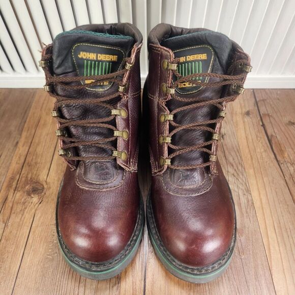 John Deere 50964 Soft Toe Leather Work Boots Men Sz 8M Brown Lace Up Made in USA - Picture 9 of 12